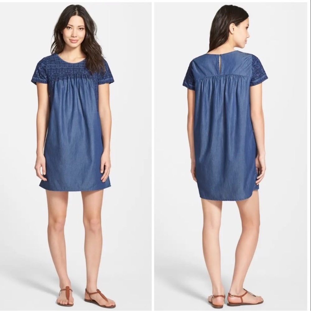 🎆Lucky Brand Embroidered Chambray Shift Dress XS